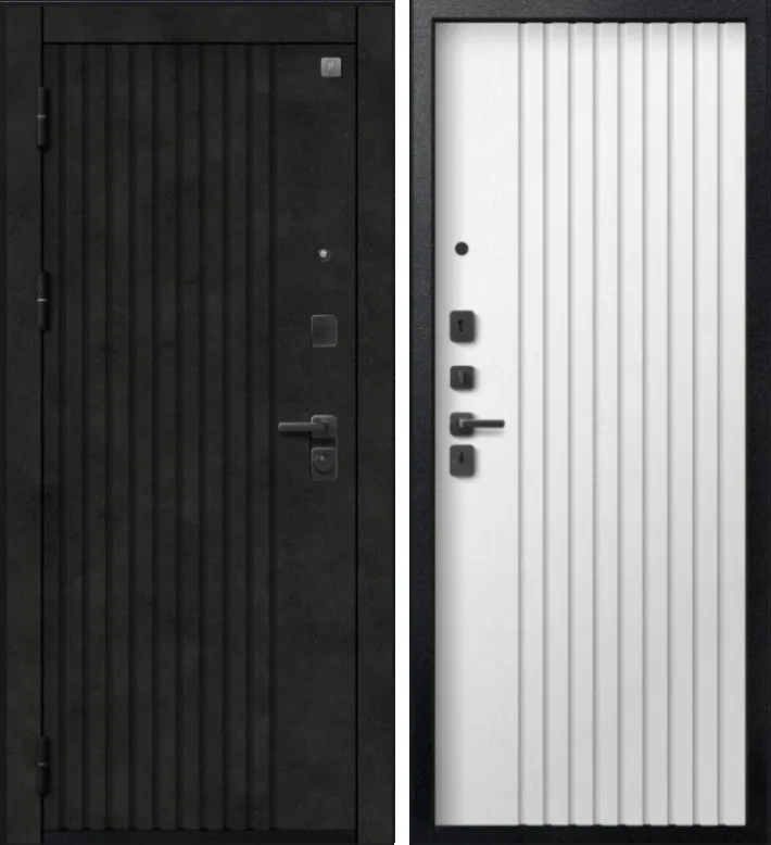 Фото Дверь V-15 Черный муар + Бетон темный - Софт ясень белый DIS007352